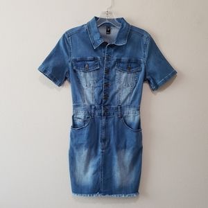 Windsor Women's Button Front Frayed Hem Denim Mini Dress Size Medium